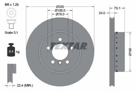 Фото диск гальмівний (передній) BMW Z4 (E89) 09-16 (330x24) PRO+ TEXTAR 92269725 Диск гальмівний (передній) BMW Z4 (E89) 09-16 (330x24) PRO+ TEXTAR 92269725