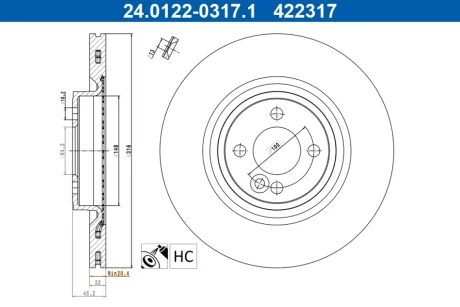 TARCZA HAM PRZOD 316X22 V ATE 24012203171