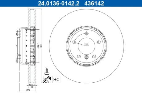TARCZA HAM PRZOD 348X36 V 2-CZESCI ATE 24013601422
