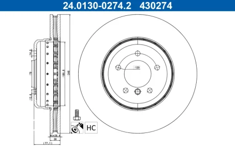 TARCZA HAM PRZOD 348X30 V 2-CZESCI ATE 24013002742