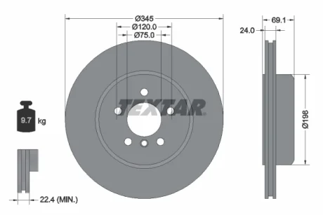 Двочастинний гальмівний диск задн Лів/Прав BMW 5 (F10), 5 (F11), 5 GRAN TURISMO (F07), 6 (F12), 6 (F13), 6 GRAN COUPE (F06), 7 (F01, F02, F03, F04) 2.0-4.4H 02.08-10.18 TEXTAR 92253903