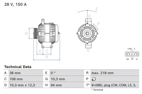Генератор (28В, 150А, відновлений) MERCEDES ACTROS MP4 / MP5, ANTOS, AROCS 471.943-OM473.915 07.11- BOSCH 0986084280