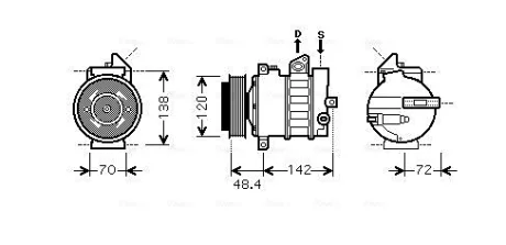Компресор кондиціонера MB Sprinter/Vito CDI (d=105mm) AVA COOLING MSAK437
