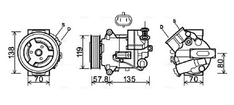 Компресор кондиціонера CHEVROLET CRUZE, MALIBU, ORLANDO, OPEL ASTRA J, ASTRA J GTC, INSIGNIA A, INSIGNIA A COUNTRY, SAAB 9-5 07.08- AVA COOLING OLAK496