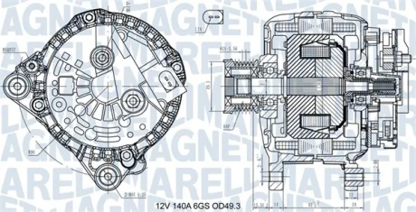 Генератор (12В, 140А) AUDI A1, A3, SEAT ALTEA, ALTEA XL, IBIZA IV, IBIZA IV SC, IBIZA IV ST, LEON, TOLEDO IV, SKODA FABIA II, RAPID, ROOMSTER, ROOMSTER PRAKTIK, VW BEETLE 1.2-1.8 12.06-05.22 MAGNETI MARELLI 063731576710