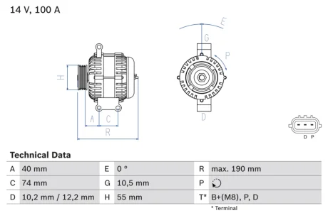 Alternator (14V, 100A, professionally remanufactured) fits: MAZDA 6, MX-5 III 1.8-2.5 01.02-12.14 BOSCH 0986083570