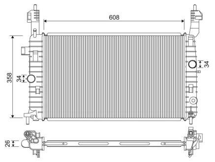 Фото радіатор двигуна (мкпп) OPEL MERIVA A 1.4/1.4LPG/1.8 05.03-05.10 Valeo 701332 Радіатор двигуна (мкпп) OPEL MERIVA A 1.4/1.4LPG/1.8 05.03-05.10 Valeo 701332