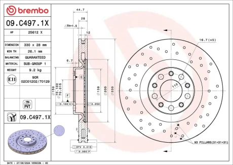 TARCZA HAM PRZOD 330X28 V XTRA BREMBO 09C4971X