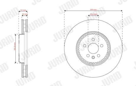 LAND ROVER Гальмівний диск передній 349 мм (18 дюйм) DISCOVERY SPORT (L550) 1.5 P300e Hybrid 4x4 20- Jurid 563723JVC-1