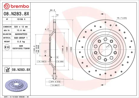 Tarcza ham. tył XTRA CHEROKEE (K4) 11/15- BREMBO 08N2838X