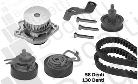 VW К-кт ГРМ (помпа + 2 ремня + 4 ролика) Golf IV/Bora 1,4i 16V 99-,Polo SEAT BUGATTI KBU8710A
