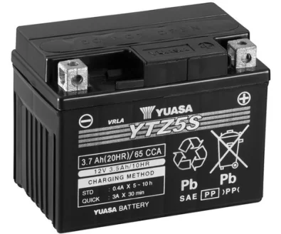 Battery AGM/Dry charged with acid/Starting (limited sales to consumers) 12V 4Ah 65A R+ Maintenance free electrolyte included 115x72x86mm Dry charged with acid fits: GAS GAS PAMPERA 50-530 YUASA YTZ5S