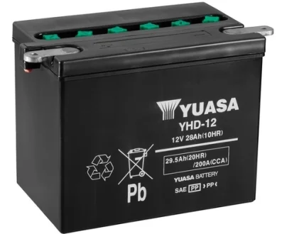 Battery Acid/Starting 12V 30Ah 240A L+ Maintenance 206x133x165mm Dry charged without acid required quantity of electrolyte 2,2l YHD-12 fits: HARLEY DAVIDSON FL, FLH 1000/1200/1340 1965-1995 YUASA YHD12