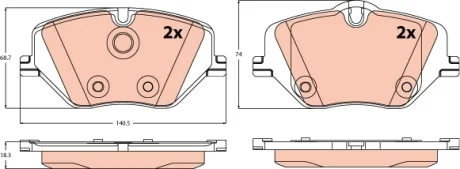 Комплект гальмівних колодок передн, MERCEDES GLA (H247) BMW 1 (F70), 2 GRAN COUPE (F74), 2 (U06), 5 (G60, G90, G68), 5 (G61, G99), X1 (U11), X2 (U10), X3 (G45) MINI (F66 1.3-Electric 02.20- TRW GDB2608