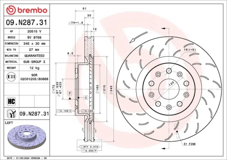Гальмівний диск lewa CHEVROLET CAMARO 09/15-> / CHEVROLET CAMARO Convertible 09/1 BREMBO 09N28731