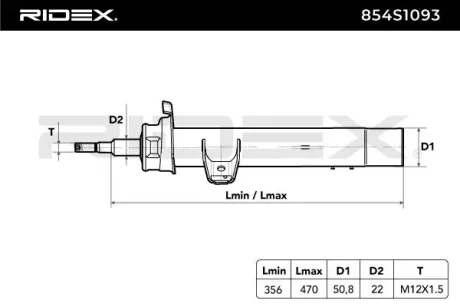 Амортизатор (передній) BMW 1 (E81/E82/E87) 03-13 (R) RIDEX 854S1093