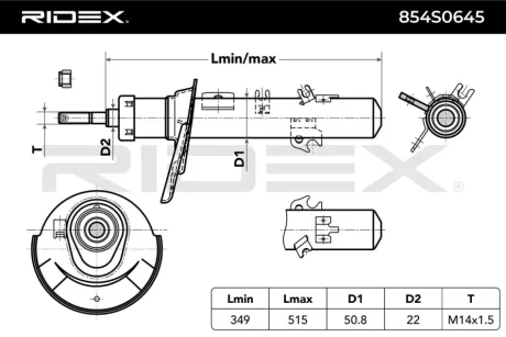 Амортизатор (передній) Peugeot 207/Citroen C3 1.4/1.6HDi/VTi 06- (R) RIDEX 854S0645